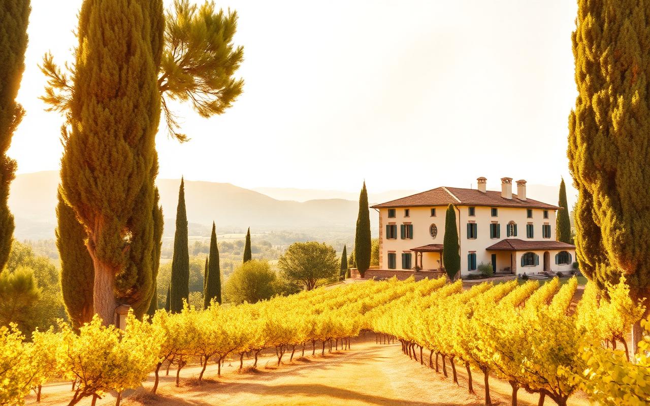 Tuscan villa among cypresses